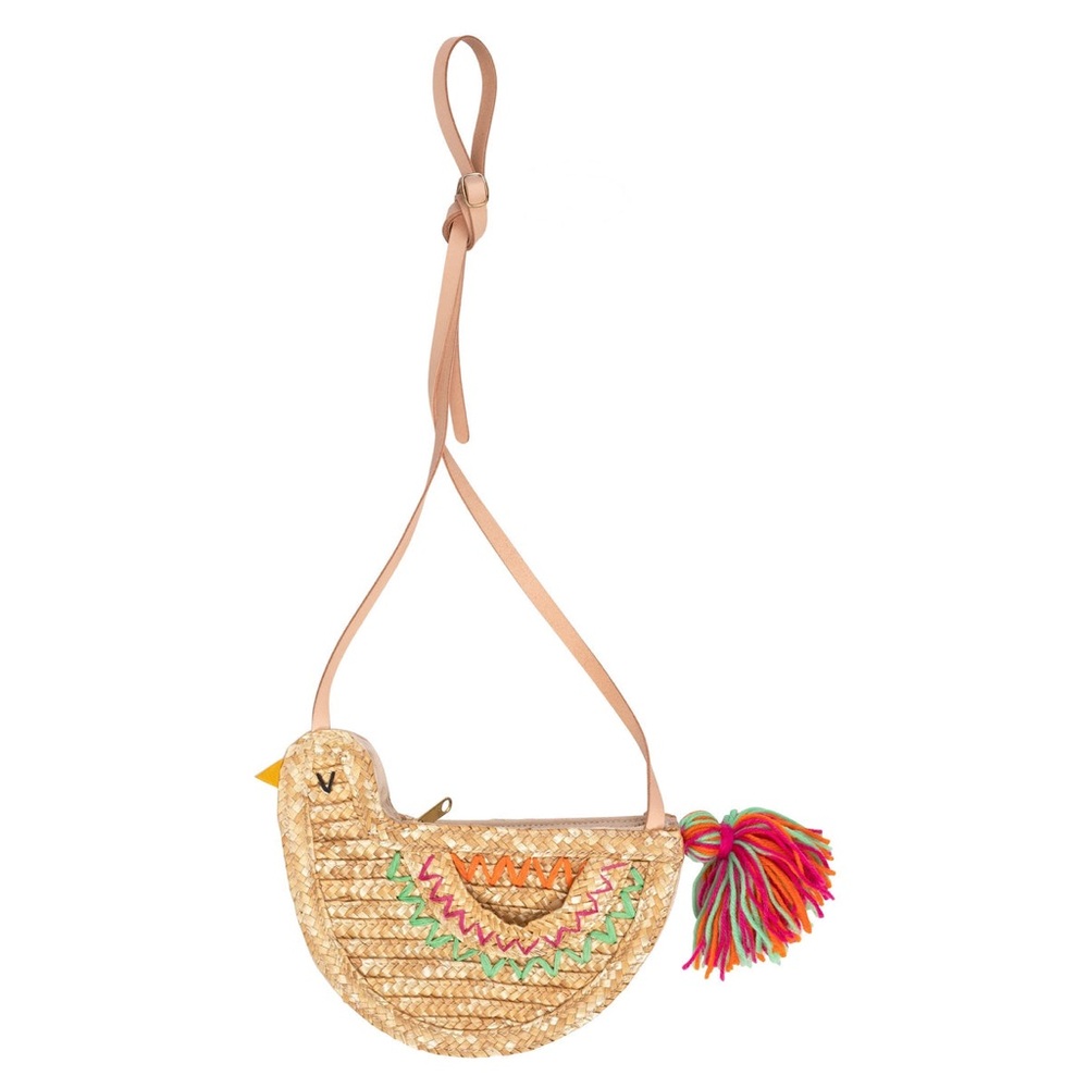 Meri Meri straw bird bag with leather strap